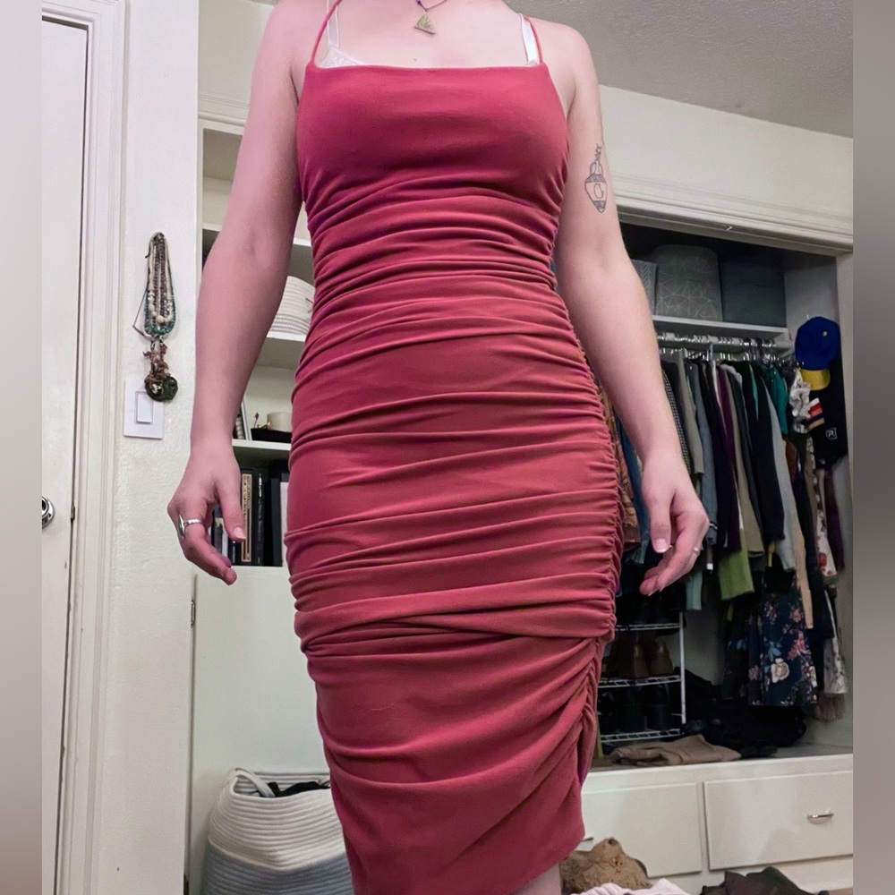 Elegant Pink Ruched Dress